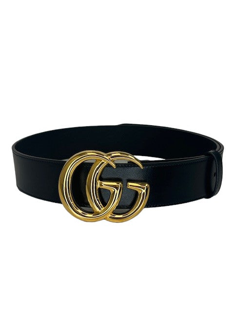 Gucci GG 85 Black Leather GHW Wide Belt